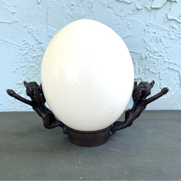 Ostrich Egg On A Cherub/Angel Bronze Stand - Picture 2 of 8
